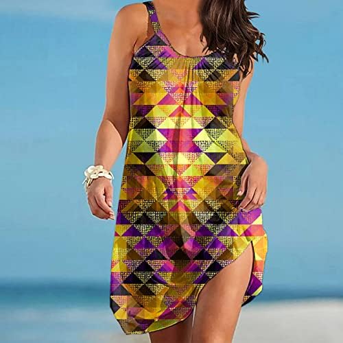 קיץ חוף שמלות נשים מקרית בוהמי שמלת כושר רופף זורם מיני שמלה ללא שרוולים סקופ צוואר לחפות טוניקות