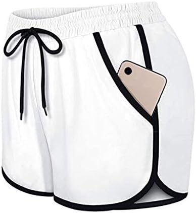 מכנסי אימון אלסטיים אלסטיים אלסטיים עם כיסי אניה ספורט מכנסי יוגה קצרים מכנסי כותנה לנשים