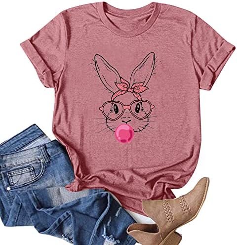 ארנב חמוד פסחא שמח חולצה גרפית לנשים שרוול קצר חולצת טי של הילדה סוודר טוניקה רופפת חולצות