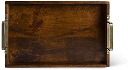 K & k פנים 15859a-1 מגש עץ חום 14 אינץ 'עם ידיות זהב