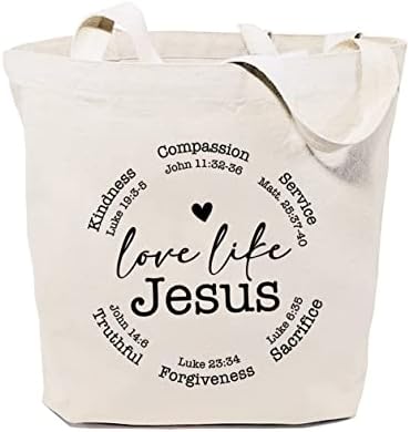 Gxvuis אהבה כמו ישו קנבס תיק תיק לנשים אסתטיות לשימוש חוזר מכולת שקיות קניות מתנות נוצריות מצחיקות