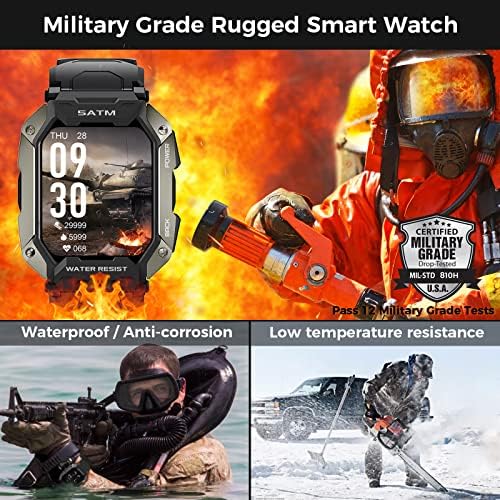 שעונים חכמים של אמסטים לגברים, 50 מ 'עמיד למים עמיד למים בכיתה צבאית מחוספסת+גשש בריאות לטלפונים אנדרואיד ואייפון