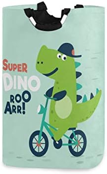 אלזה חמוד דינוזאור אופניים גדול כביסת תיק מתקפל עם ידיות עמיד למים עמיד בגדים עגול כביסה סל מלוכלך סלי ארגון לבית