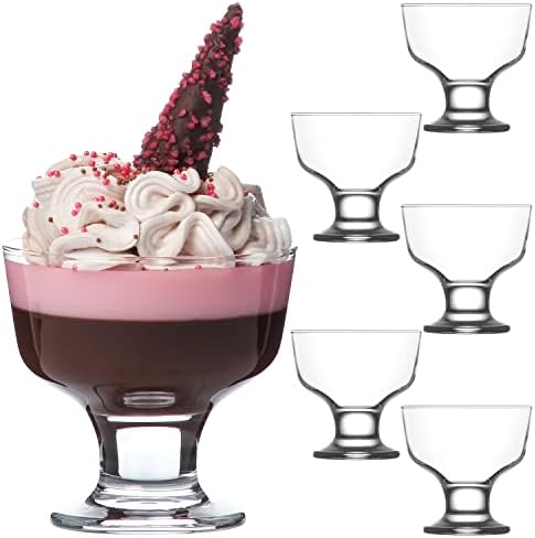 גלידת LAV המגישה קערות זכוכית 6 חלקים - כוסות קינוח זכוכית למנת גלידה 9.5 גרם - כוסות קינוח זכוכית - קערות גלידה בהירות