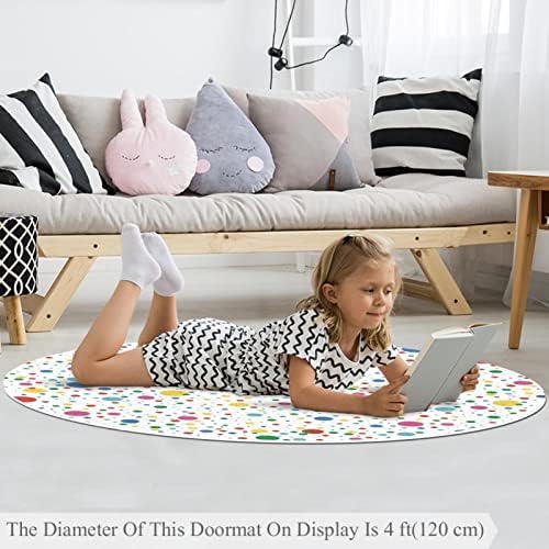 שטיח לילדים שטיח 4 רגל שטיחים שטחיים גדולים עגולים לבנות בנות תינוקת - נקודות צבעוניות דפוס גרפיטי, עיצוב בית מתקפל