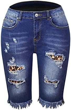 Jeke-DG נשים ג'ינס מכנסי מכנסי מכנסי ג'ינס מותניים גבוהים קרוע חור במצוקה ג'ינס קצר אורך ברך ג'ינס ג'ינס קצר