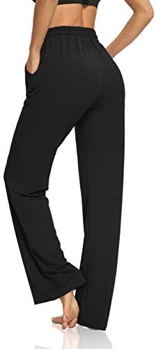 מכנסי יוגה של דיבולונג נשים רגל רחבה נוח נוחה טרקלין רופף ארוך פלאצו אימון מכנסי טרנינג עם כיסים