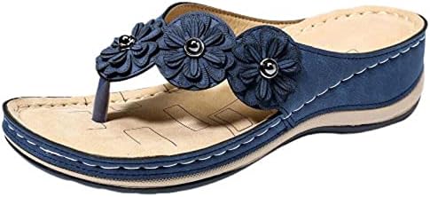 נעלי בית לנשים דפוס פרחי אופנה סנדלי טריז קשת קיץ תומכים בשקופיות אורתופדיות סנדלים כפכפים