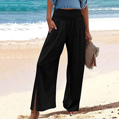 מכנסי Iaqnaocc לנשים, מכנסי חוף רחבים עם רגל רחבה עם מכנסי חוף עם כיסים