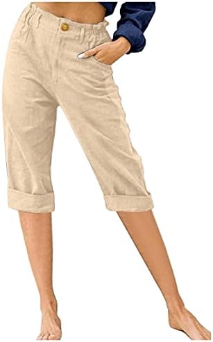 מכנסי קאפרי לנשים כפתורים מוצקים אופנה מזדמנים קיץ מכנסיים קצוצים ישרים