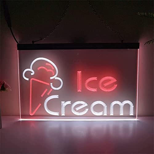 גלידת DVTEL LED שלט ניאון, תצוגת חנות תפאורה אורות לילה אורות ניאון אקריליים, קיר חלון תליית שלט זוהר, 40X30 סמ מסעדה ברון