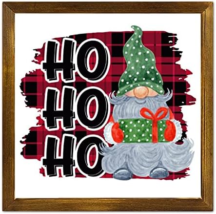 Hohoho gnome חג המולד שלט עץ עץ באפלו משובץ משובץ שלט קיר ממוסגר שלט שובב או החלטות נחמדות בסגנון חווה סגנון קיר עיצוב