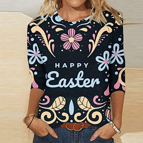 חג הפסחא שמח 3/4 חולצת טריקו לנשים לנשים חולצות טי מזדמנים מודפסות