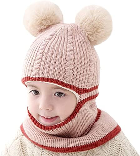 כובע חורף פעוטות, סט צעיף כובע חורף לתינוק, כפיות צעיף חורף של ילדים פליס בלקלאבה כובעי גולגולת אוזניים
