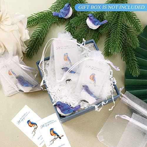 סט רואסט של 6 קסמי כיס בלאק -ציפור כולל 6 ציפורי שרף וכרטיסי שירה, 6 תיקי מתנה אורגנזה כיס ברי מזל שלט ציפורים כחול