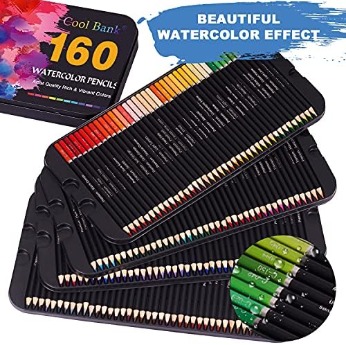 בנק מגניב 160 עפרונות בצבעי מים, סט עפרונות בצבעי מים לספרי צביעה, עופרת סדרה רכה של אמן עם צבעים מרהיבים לשרטוט,