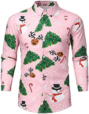 חג המולד של ZDDO גברים סנטה קלאוס כפתור שרוול ארוך חולצות למטה חולצות חג המולד מצחיקות חולצה מזדמנת חולצה