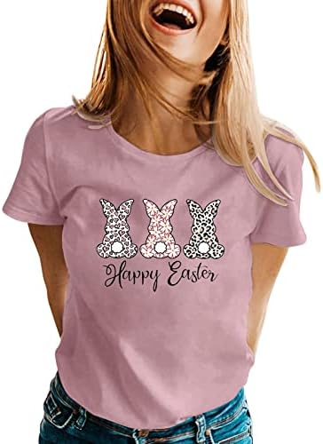 אימון חולצות לנשים ארנב גרפי פסחא חולצות קצר שרוול רופף חולצות עגול צוואר קלאסי חולצות טיז