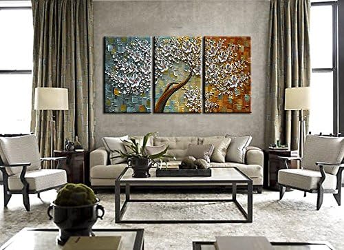 אמנות יאשנג-28 על 20 אינץ ' 3 מצוירת ביד 3 פנלים ציור שמן אמנות עכשווית על בד 3 ד ציורי עצי פרחים מודרניים קישוט קיר הבית