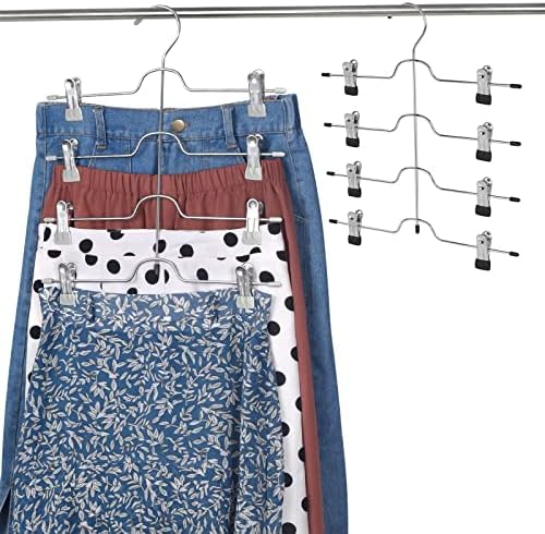 קולבי חצאית הודופסטי, קולבי חצאית מתכת עם קליפ לנשים חסכון בחלל, סט של 2, כרום
