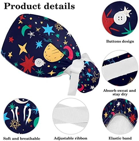 גלקסי צבעוני כוכבי ירח כובעים עם כפתור כפתור רצועת זיעה עניבה מתכווננת לאחור כובעי בופנט עם סקראנצ'י