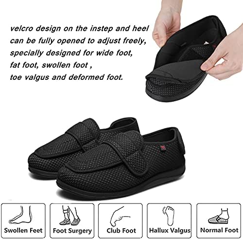 נעלי סוכרת של נשים סוכרת נעלי בצקת עם רצועה מתכווננת נעלי הליכה רחבות נוחות במיוחד הקלה חיצונית מקורה לרגליים