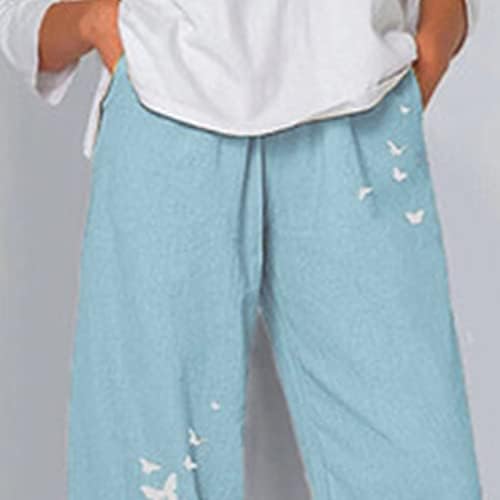 Maiyifu-GJ לנשים כותנה פשתן מכנסיים רופפים מכנסי טרקלין שקעים מזדמנים מותניים אלסטיים מכנסי רגל רחבים קלים