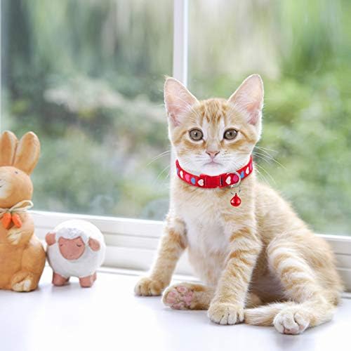 6 חתיכות חתול צווארון עם פעמון חתלתול בדלני צווארון לב דפוס מתכוונן בטוח תינוק חתלתול קולרים סוכרייה על מקל