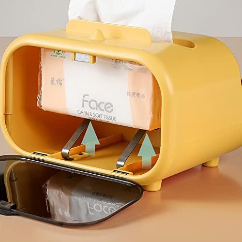 קופסת רקמות פלסטיק צהוב מחזיק רקמות מלבני מחזיק רקמות רב -פונקציונליות עם מחזיק טלפון נייד מטבח מטבח אוטומטי