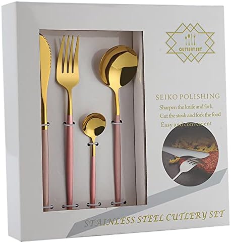 קתילאדי כלי כסף סט סכום כלי סט, 24-חתיכה עבור 6 נירוסטה, מראה מלוטש מטבח מסעדת חתונה ייחודי דפוס עיצוב כולל סכין