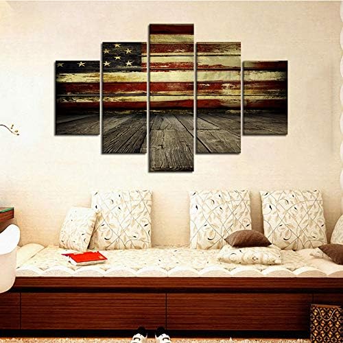 עץ אמריקאי דגל קיר תמונות לסלון ארהב בד ציור רטרו ארהב דגל כפרי קיר תפאורה מודרני יצירות אמנות 5 פנל ממוסגר