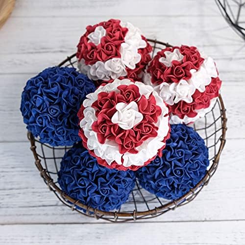 6 יחידות 3.5 אינץ 'כדורי תפאורה כחולים אדומים כדורי פרחים כדורי פרחים יום דגל אמריקאי יום אמריקאי יום לאומי 4 ביולי