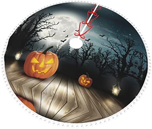 Halloween Moon Bat Pompkin Pompom חצאית עץ חג המולד חצאית עץ עץ עץ. קוטר 30/36/48 אינץ '