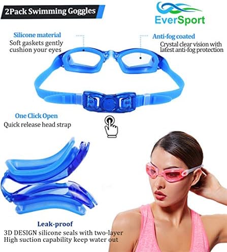 ספורט לשחות משקפי חבילה של 2 שחייה משקפי אנטי ערפל למבוגרים גברים נשים נוער ילדים