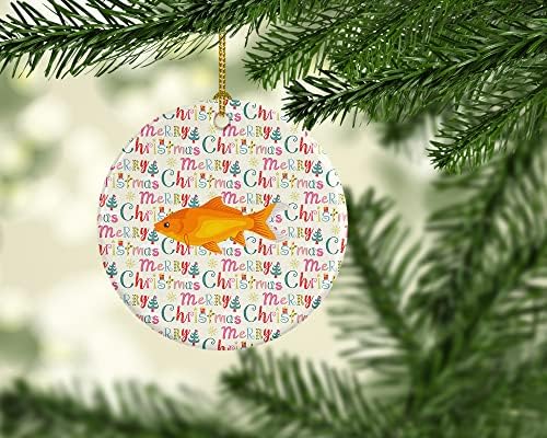 אוצרות קרוליין WDK2918CO1 דגי זהב קישוט קרמיקה לחג המולד, קישוטים לעץ חג המולד, קישוט תלוי לחג המולד, חג, מסיבה, מתנה,