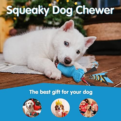 PCEOTLLAR כלב צעצועים חורקים, צעצועים לעיסת כלבים לעיסות אגרסיביות, צעצועים כלבי גומי טבעיים, מברשת שיניים לא רעילה שיניים נקייה