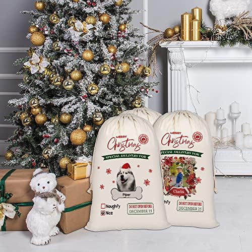 חמוד גרמנית רועה סנטה שקים אישית כלב בד חג המולד מתנת שקיות עם שרוך חג המולד אחסון תיק עבור הווה כותנה פשתן 12 * 15