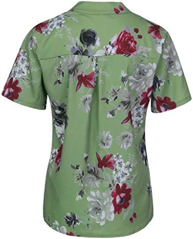 חולצות קיץ לנשים שרוול קצר התאמה רופפת ס-5 ליטר פרחוני טרנדי כפתורים מזדמנים למטה חולצות חולצות טריקו