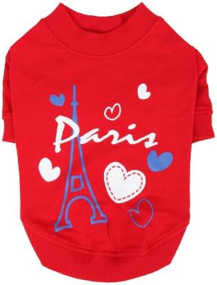 חולצת צוואר עגולה של Puppia Amour לחיות מחמד, קטנות, אדומות