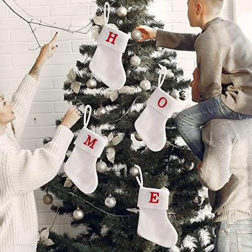 LRTJ 4PCS גרבי חג מולד לבנים בהתאמה אישית עם מונוגרמה ביתית, סרוג סנטה חג המולד תלוי קישוטי גרביים 4 מתנות למסיבות