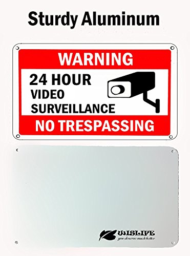 ערכת שלטי מעקב וידאו של Wislife, 2 שלטי אזהרת אלומיניום ו 6 מדבקות חלונות, שלטי אבטחת וידאו