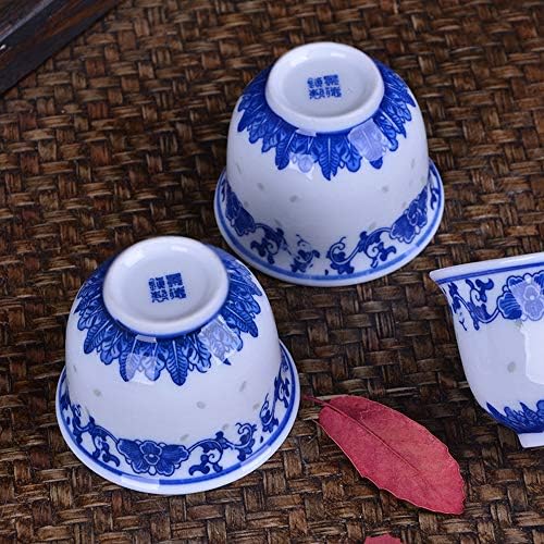 כוס תה קונגפו בעבודת יד סינית 80 מל, עצם סין כוסות תה כחול לבן סט של 3, ספלי תה קרמיקה ללא ידיות, המתנה הטובה