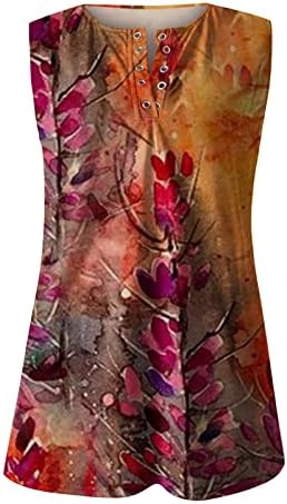 XPSJBBB לנשים בוהמיאנית הדפס פרחוני חולצת טריקו צווארון V כפתורי צווארון גופיות ללא שרוולים יוצאים חולצות