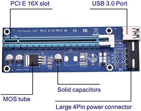 חנות אופטימלית PCI Express 16X עד 1X מתאם מתאם מעוצב עם כבל הרחבה USB 3.0 של 60 סמ וכבל הרחבה 6 פינים PCI-E