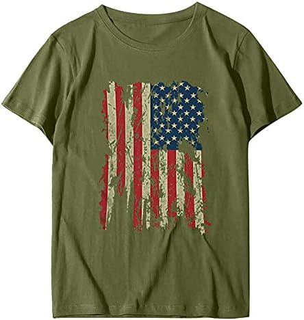 4 ביולי חולצות חולצות לנשים שרוול קצר חולצות טוניקה עם צווארון פסים דגל אמריקאי חולצות טי פטריוטיות