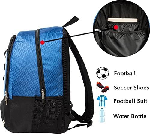 תיק הכדורגל לנוער של Airttuz תיק תרמיל ספורט חיצוני לכדורגל, כדורסל, כדורעף עם נעליים ותא כדור.