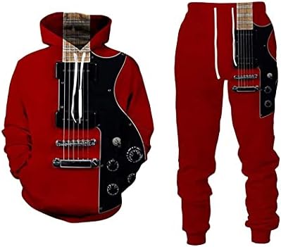 מכנסי קפוצ'ונים להדפסת גיטרה תלת מימד של EDSNHG, סוודר נשים ומכנסיים ספורט דו חלקים חליפה שני חלקים