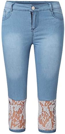 חותלות תחרה לנשים Capri Jean חותלות במותניים גבוהות מכנסי יוגה עם מכנסי יוגה מותניים מכנסיים קצוצים בקיץ פלוס גודל