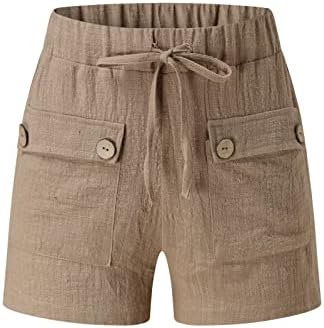 מכנסיים קצרים כפתור קז'ואלים גבוהים כותנה נוחה בחוף המותניים המותניים בקיץ זורם עם כיסים מכנסיים קצרים של נשים