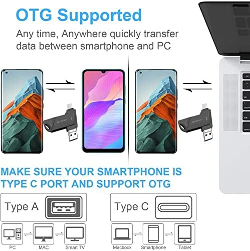 64 ג'יגה -בייט כונן כונן פלאש USB 3.1, OTG לטלפונים אנדרואיד כונן אגודל כונן USB זיכרון מקל עם USB A ו- Type
